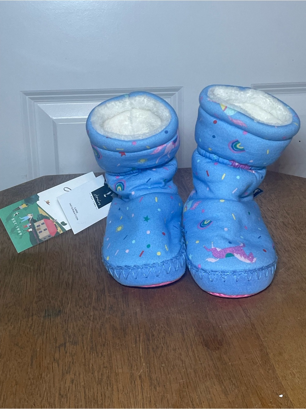 NWT Joules Junior Paddabout Blue Horse Slipper Boots Kids US 9–10